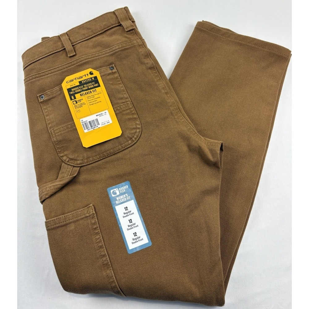 NWT Carhartt Double Knee Twill Work Pants Brown BN4296. Women's 12 Relax Fit.